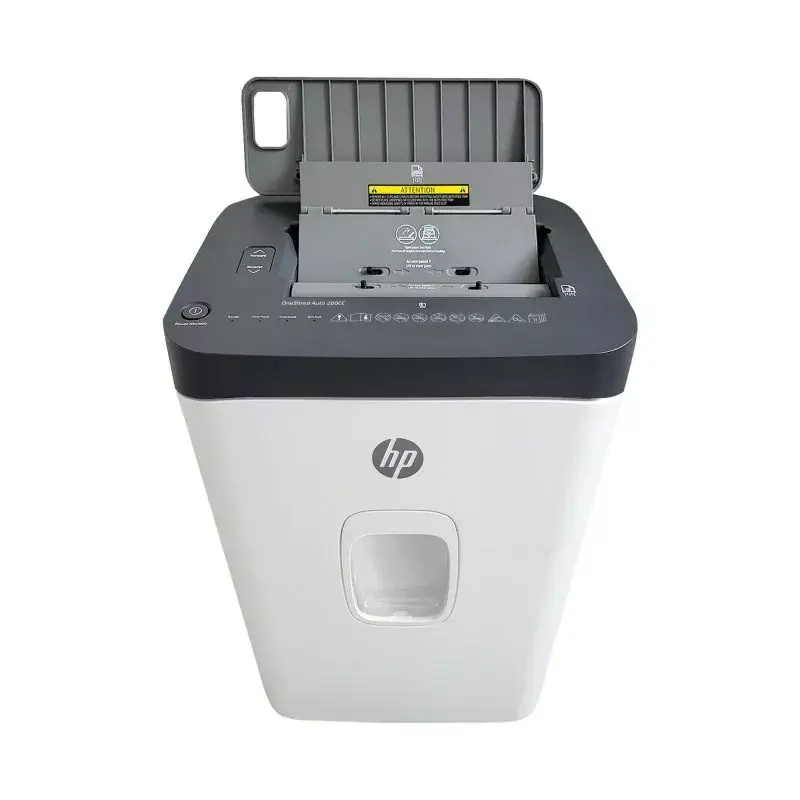 Papīra smalcinātājs HP ONESHRED Auto 200CC — automātiskā padeve 200 lapu ietilpība, mikro griezums P-4, 28 L tvertne, balts-pelēks