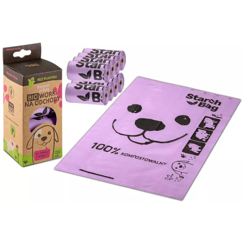 Kompostējami kaku maisiņi Starch Bag STARCHBAG BIO ceriņi, augu šķiedras, 8 × 15 gab.