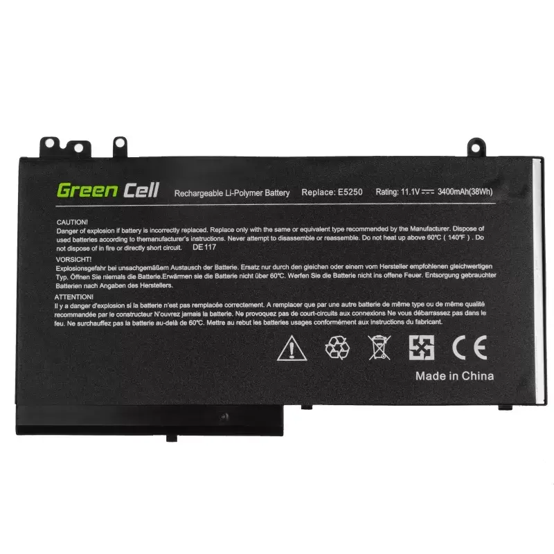 Baterija zaļa Cell DE117 DELL Latitude 11 3150/3160, 12/ E5250/E5270 — LiPo 11.1V 3400mAh, 4 elementi, melna