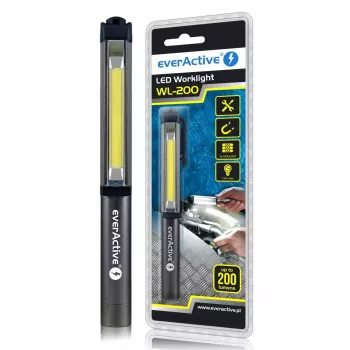 Klipša lukturītis everActive WL200, 3 W 200 lm, alumīnija korpuss, IPX4, 3 × AAA, garums 161,7 mm, melns