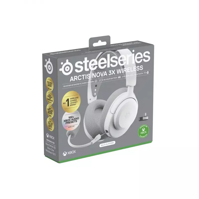 Austiņas STEELSERIES Arctis Nova 3X Wireless — binokulāras uzliktavas austiņas, Bluetooth 5.3, 2,4 GHz RF, 40 h akumulators, USB-C