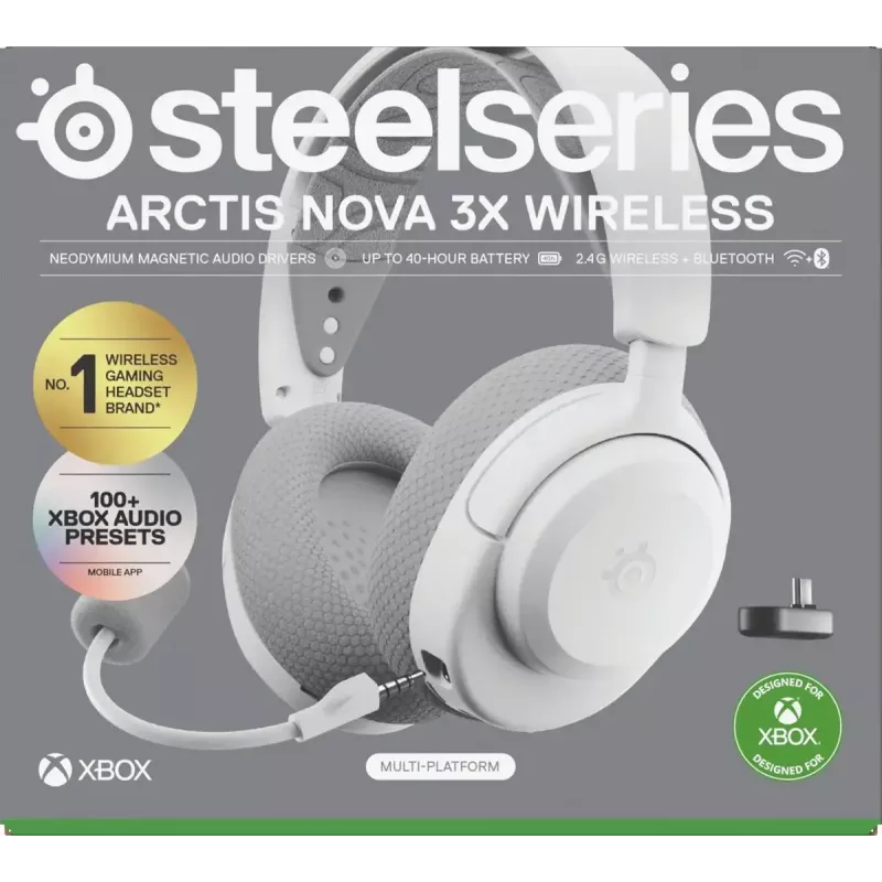 Austiņas STEELSERIES Arctis Nova 3X Wireless — binokulāras uzliktavas austiņas, Bluetooth 5.3, 2,4 GHz RF, 40 h akumulators, USB-C