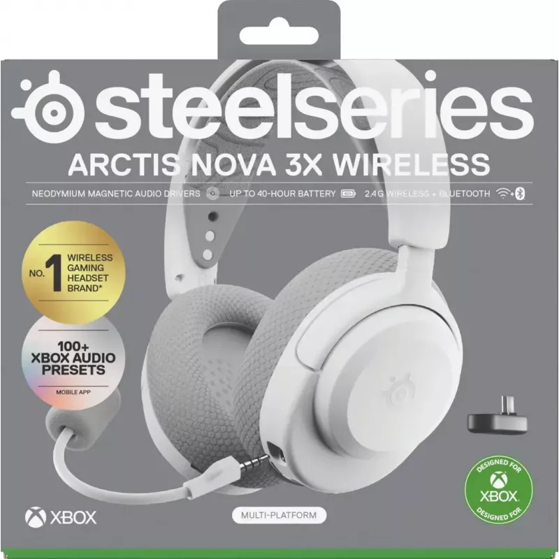 Austiņas STEELSERIES Arctis Nova 3X Wireless — binokulāras uzliktavas austiņas, Bluetooth 5.3, 2,4 GHz RF, 40 h akumulators, USB-C