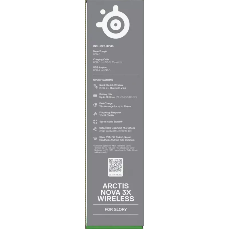 Austiņas STEELSERIES Arctis Nova 3X Wireless — binokulāras uzliktavas austiņas, Bluetooth 5.3, 2,4 GHz RF, 40 h akumulators, USB-C