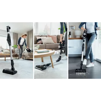 Stick vacuum Bosch BCS711PET — bezvada 18V, 40 min darbības laiks, 0,3 L bezmaisa, cietām grīdām un paklājiem, sarkans/melns