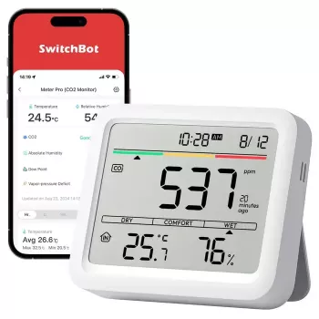 CO2 monitors Switchbot Meter Pro — CO2, temperatūras un mitruma mērīšana, LCD, baterija (AA), ABS korpuss, 5 V, temperatūras diapazons -20–80°C