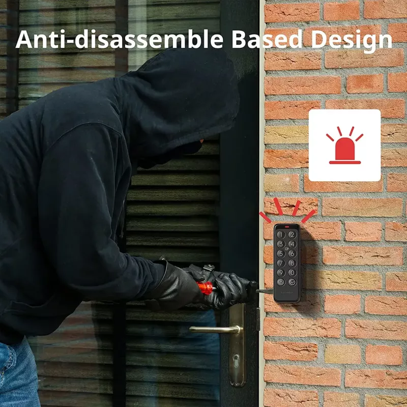 Smart door lock SwitchBot Keypad Touch — piekļuve ar kodu un pirkstu nospiedumu, melna, CR123A baterijas, bezvadu, 38×36×112 mm