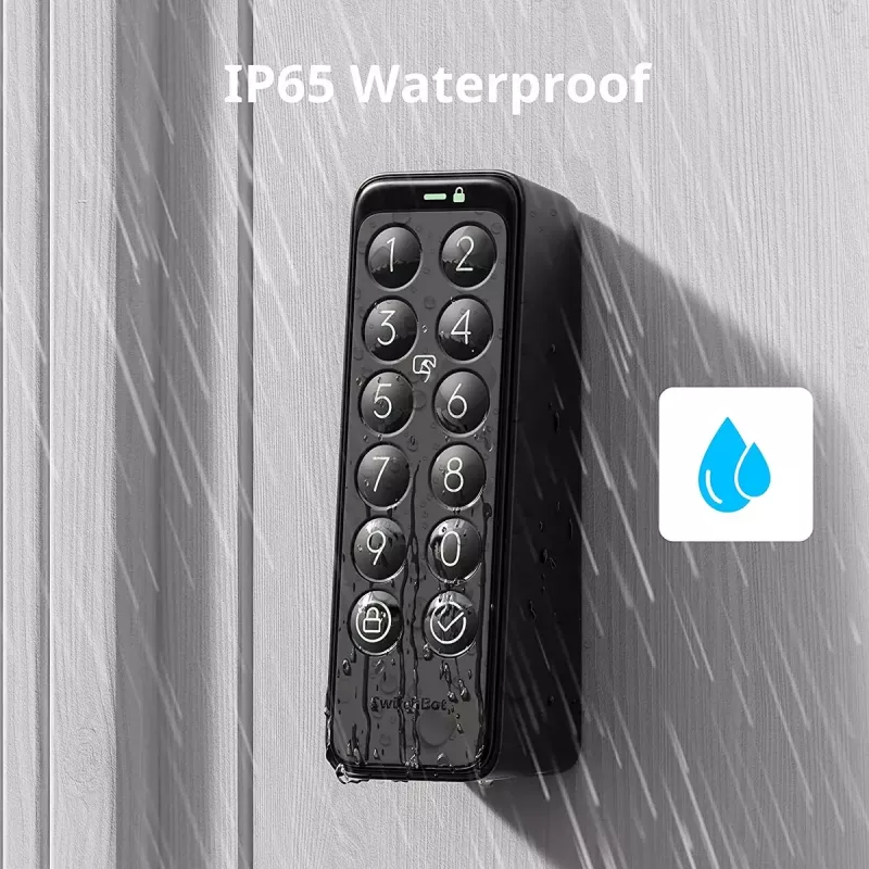 Smart door lock SwitchBot Keypad Touch — piekļuve ar kodu un pirkstu nospiedumu, melna, CR123A baterijas, bezvadu, 38×36×112 mm
