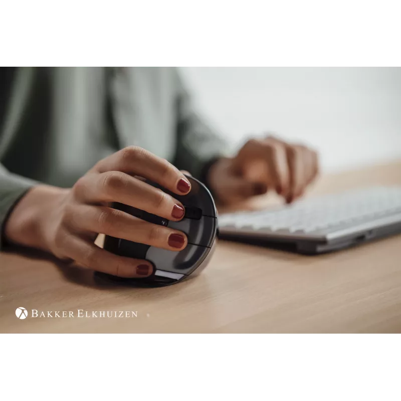 BakkerElkhuizen Evoluent D Medium, labā roka, vertikāls dizains, lāzers, USB Type-A, 3200 DPI, melns
