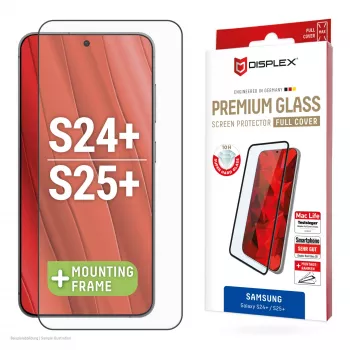 Displex pilna pārklājuma ekrāna aizsargs (10H) Samsung Galaxy S24+/S25+, EASY-ON® Eco montāžas rāmis, pilns pārklājums