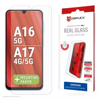 Displex ekrāna aizsargstikls (10H) Samsung Galaxy A17 (4G/5G)/A16, EASY-ON® Eco montāžas rāmis, izturīgs pret skrāpējumiem
