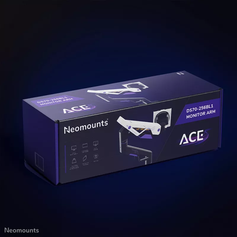 Neomounts DS70-256BL1 spēļu monitora statīvs 24–57 collu ekrāniem, gāzes atspere, Topfix, 30 kg kravnesība, VESA 75–200 mm