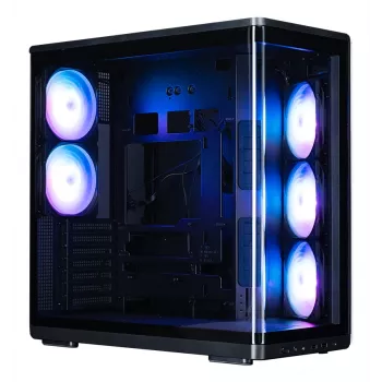 ZALMAN P60 Melns PC Midi Tower korpuss — ATX/Mini-ITX, rūdīts stikls, 3×120 mm sānu + 2×120 mm aizmugures ventilatori, 290×475×478 mm