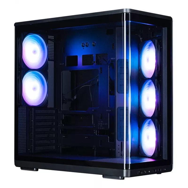 ZALMAN P60 Melns PC Midi Tower korpuss — ATX/Mini-ITX, rūdīts stikls, 3×120 mm sānu + 2×120 mm aizmugures ventilatori, 290×475×478 mm