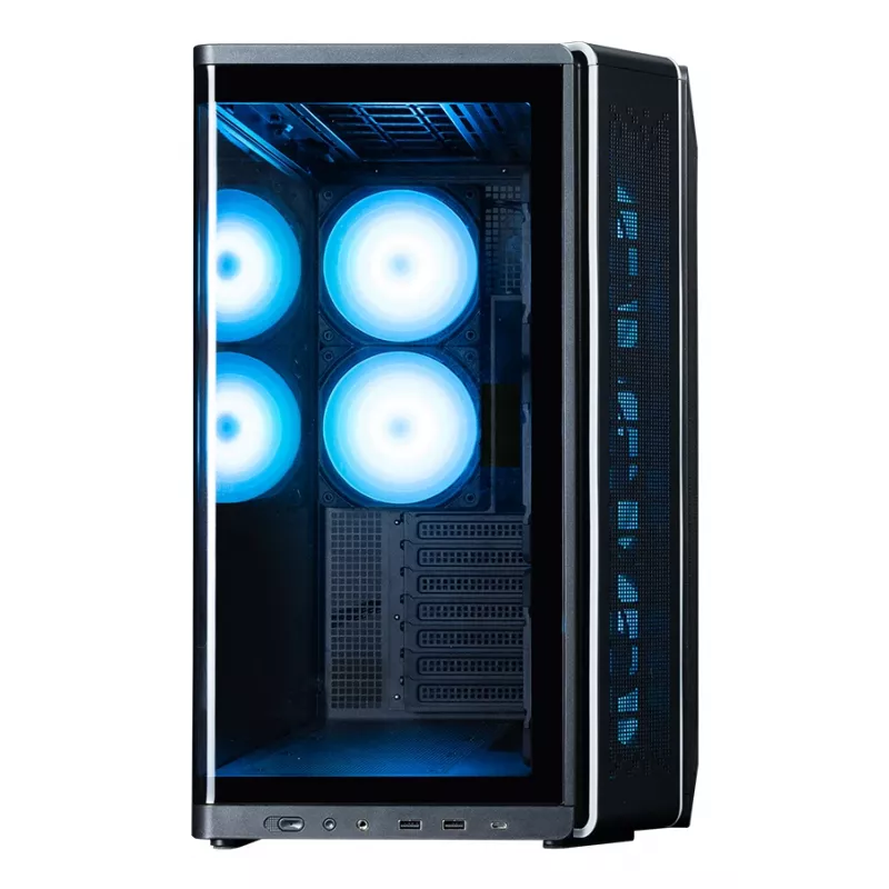 ZALMAN P60 Melns PC Midi Tower korpuss — ATX/Mini-ITX, rūdīts stikls, 3×120 mm sānu + 2×120 mm aizmugures ventilatori, 290×475×478 mm