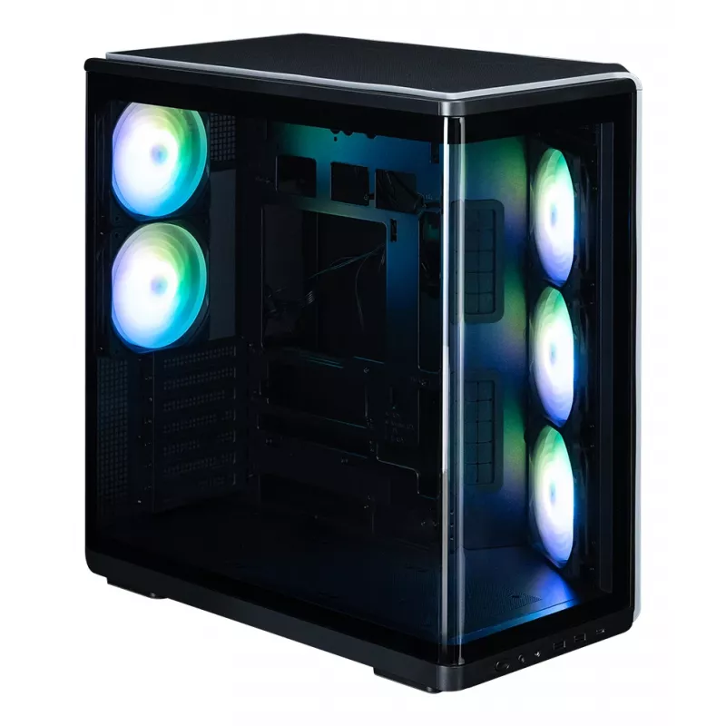 ZALMAN P60 Melns PC Midi Tower korpuss — ATX/Mini-ITX, rūdīts stikls, 3×120 mm sānu + 2×120 mm aizmugures ventilatori, 290×475×478 mm