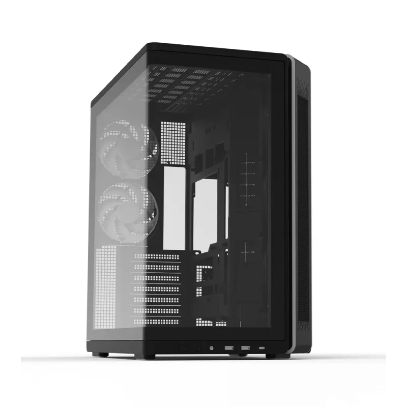 ZALMAN P60 Melns PC Midi Tower korpuss — ATX/Mini-ITX, rūdīts stikls, 3×120 mm sānu + 2×120 mm aizmugures ventilatori, 290×475×478 mm