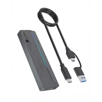 ICY BOX M.2 SATA/NVMe SSD korpuss ar USB 3.2 Gen 2 Type-C un RGB apgaismojumu