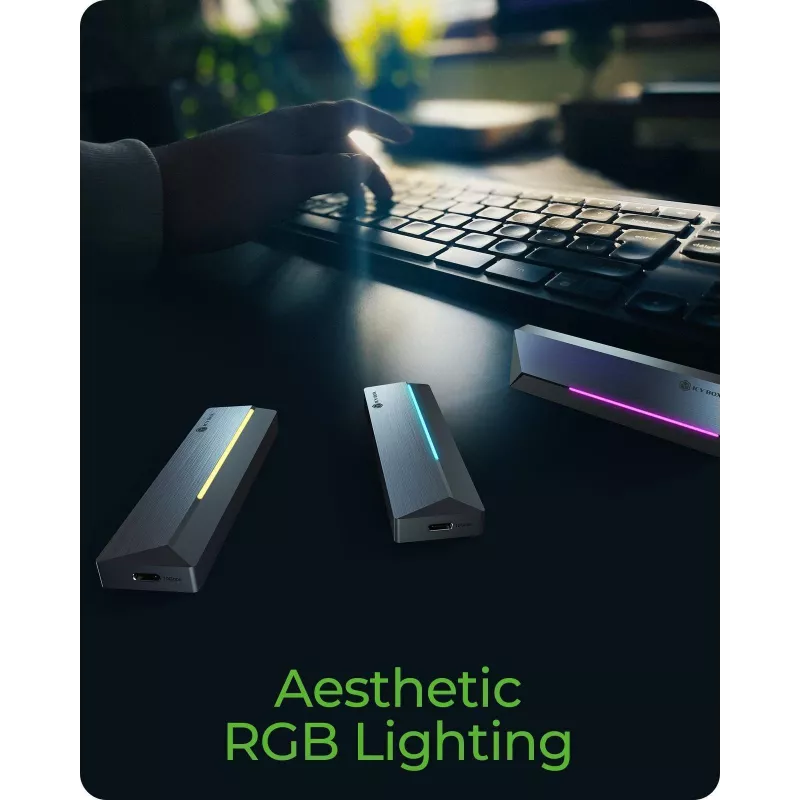 ICY BOX M.2 SATA/NVMe SSD korpuss ar USB 3.2 Gen 2 Type-C un RGB apgaismojumu