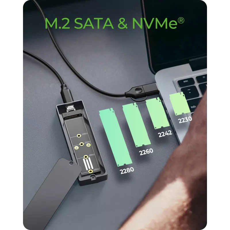 ICY BOX M.2 SATA/NVMe SSD korpuss ar USB 3.2 Gen 2 Type-C un RGB apgaismojumu