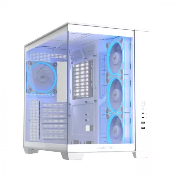 PC korpuss ASUS A32 PLUS/WT/TG/ARGB Mid Tower, balts, ATX, rūdīts stikls, ARGB, USB-C, atbalsta līdz 420 mm GPU