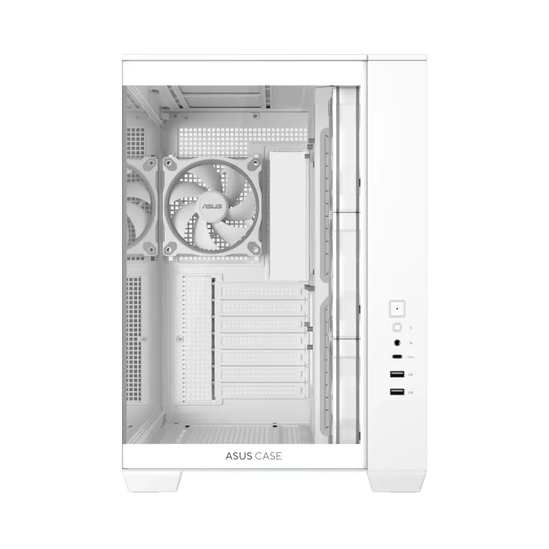 PC korpuss ASUS A32 PLUS/WT/TG/ARGB Mid Tower, balts, ATX, rūdīts stikls, ARGB, USB-C, atbalsta līdz 420 mm GPU