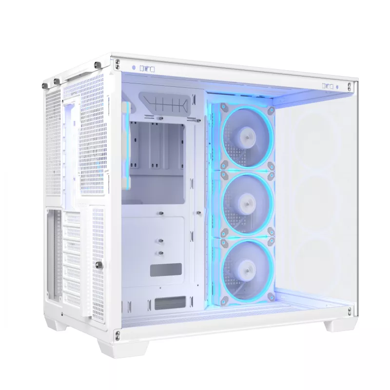 PC korpuss ASUS A32 PLUS/WT/TG/ARGB Mid Tower, balts, ATX, rūdīts stikls, ARGB, USB-C, atbalsta līdz 420 mm GPU