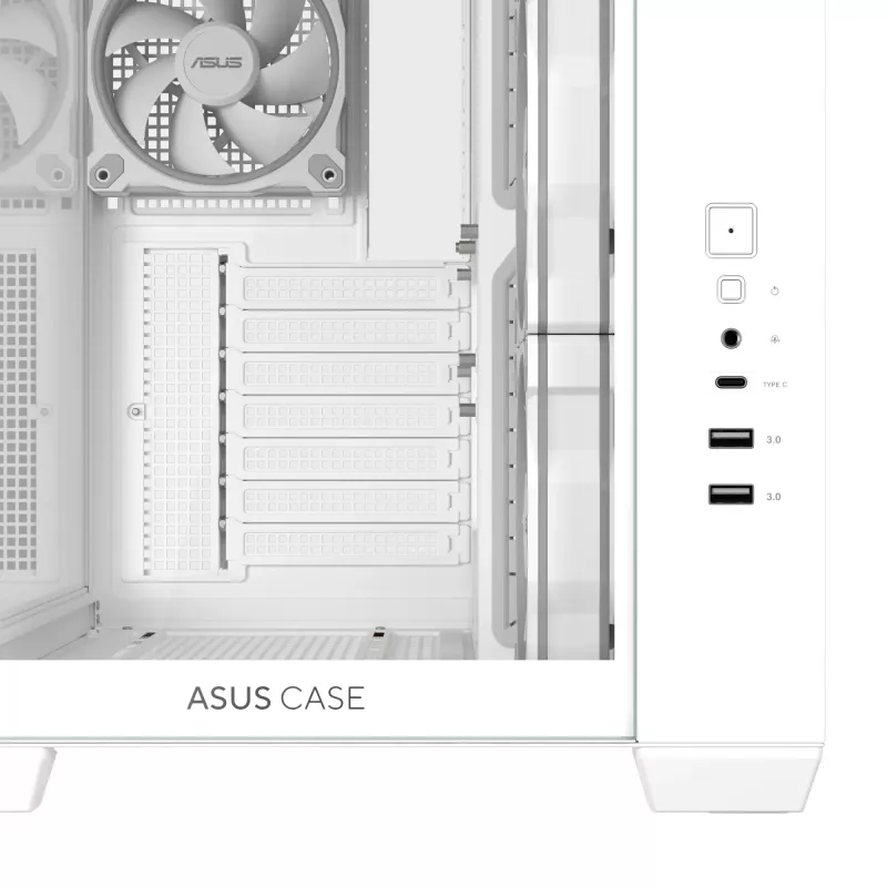 PC korpuss ASUS A32 PLUS/WT/TG/ARGB Mid Tower, balts, ATX, rūdīts stikls, ARGB, USB-C, atbalsta līdz 420 mm GPU