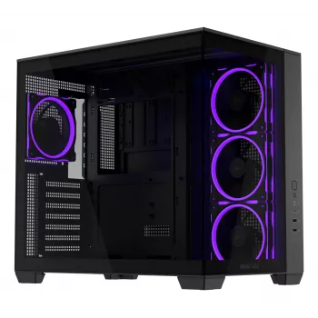 Datora korpuss ASUS A32 PLUS ATX, melns — rūdītais stikls, RGB ventilatori, USB-C, atbalsta ATX/Micro-ATX/Mini-ITX