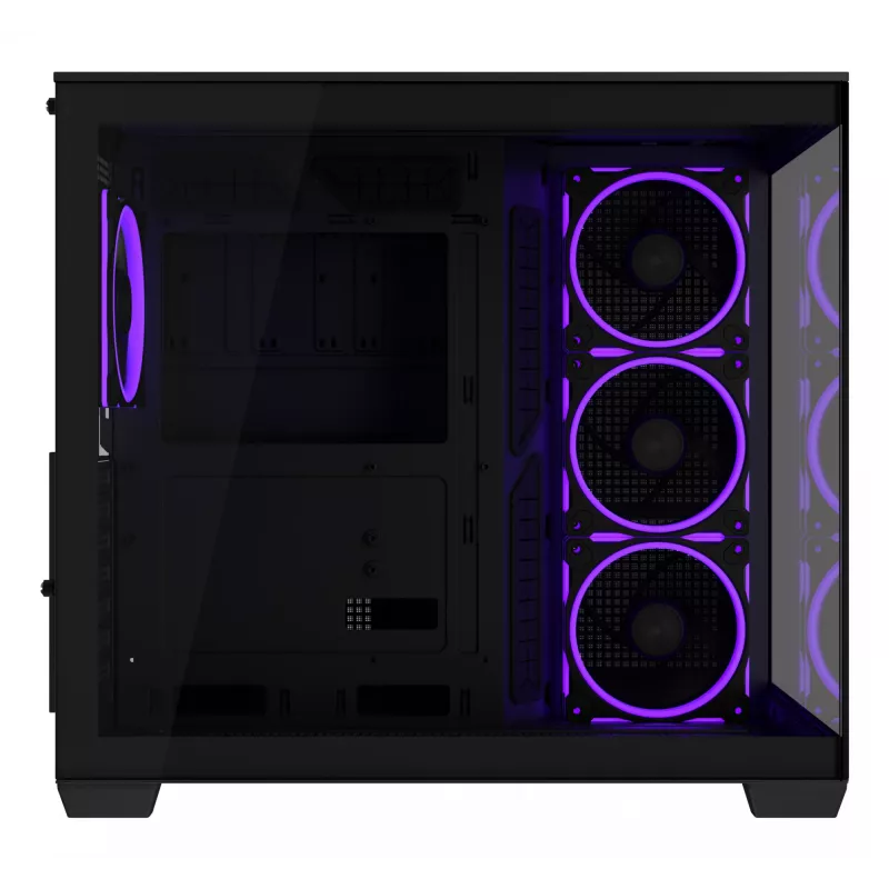 Datora korpuss ASUS A32 PLUS ATX, melns — rūdītais stikls, RGB ventilatori, USB-C, atbalsta ATX/Micro-ATX/Mini-ITX