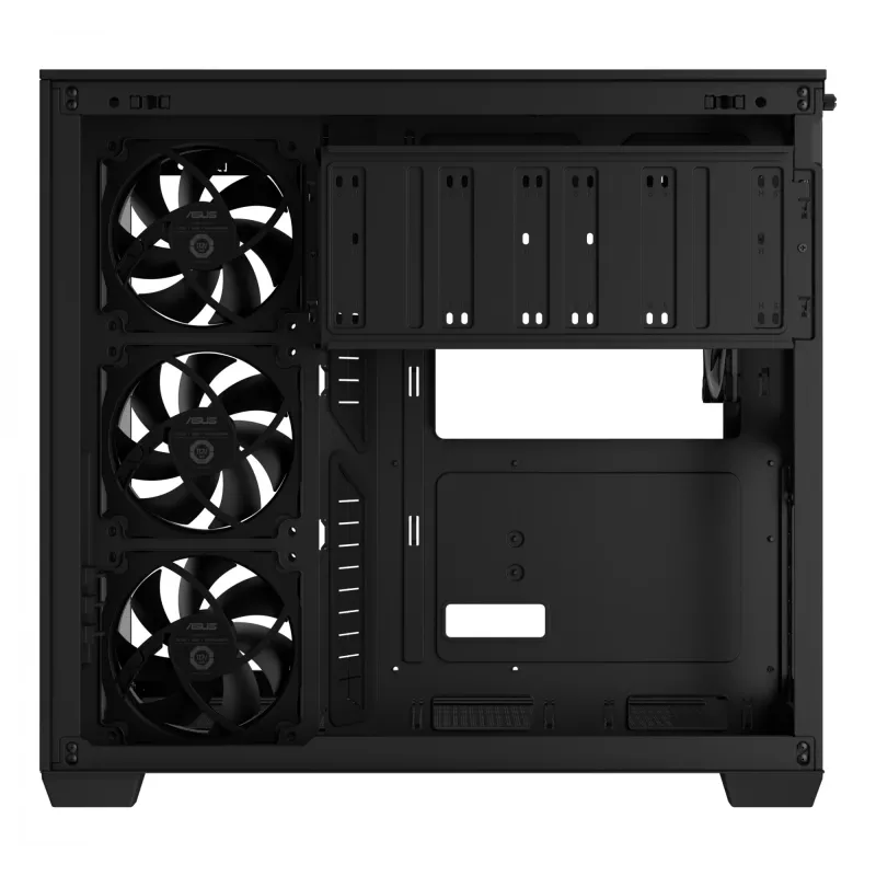 Datora korpuss ASUS A32 PLUS ATX, melns — rūdītais stikls, RGB ventilatori, USB-C, atbalsta ATX/Micro-ATX/Mini-ITX