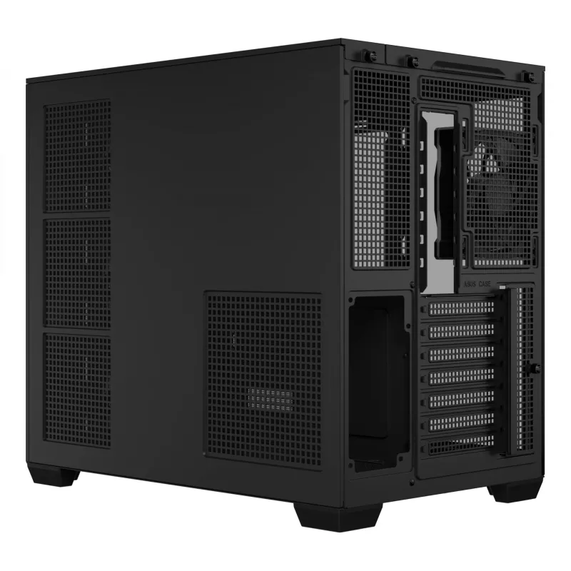 Datora korpuss ASUS A32 PLUS ATX, melns — rūdītais stikls, RGB ventilatori, USB-C, atbalsta ATX/Micro-ATX/Mini-ITX