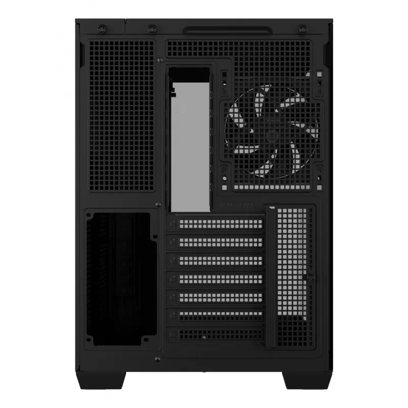 Datora korpuss ASUS A32 PLUS ATX, melns — rūdītais stikls, RGB ventilatori, USB-C, atbalsta ATX/Micro-ATX/Mini-ITX