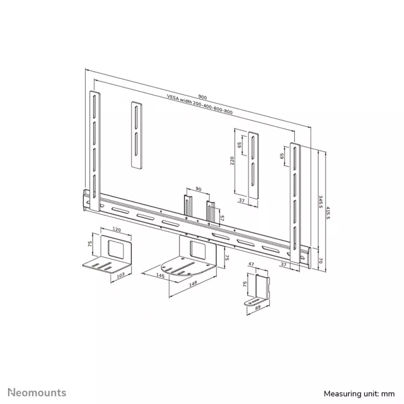 Neomounts AV50-500BL PTZ/UC kameras plaukta komplekts 43-110 collas - VESA - maks. 5 kg - universāls