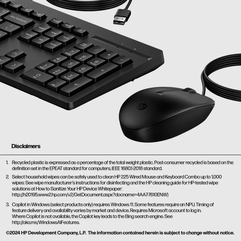 Pele HP 225 vadu pele un tastatūras komplekts G2 USB