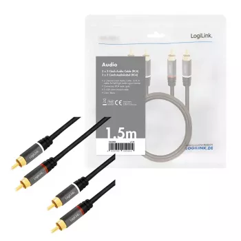 Audio kabelis LogiLink CA1203 1.5m 2xRCA melns