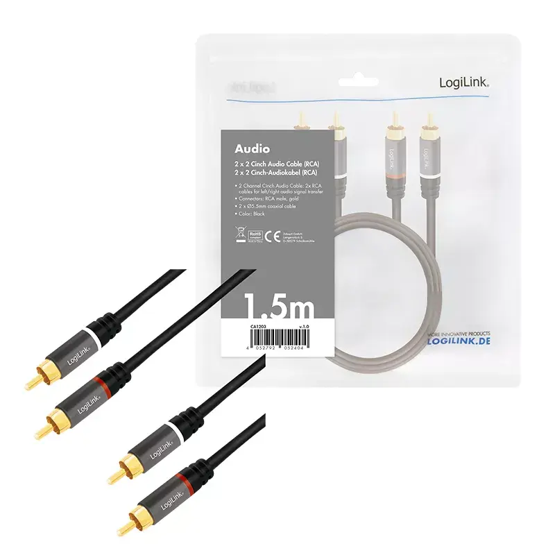 Audio kabelis LogiLink CA1203 1.5m 2xRCA melns