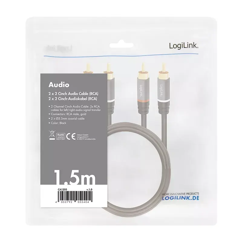 Audio kabelis LogiLink CA1203 1.5m 2xRCA melns