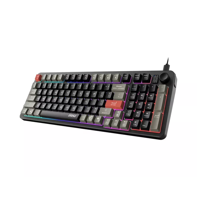 Klaviatūra MSI Forge GK110 — pilna izmēra (100%), USB vadu, QWERTY US angļu, membrāna, RGB fona apgaismojums, 97 taustiņi, melna