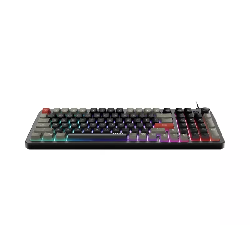 Klaviatūra MSI Forge GK110 — pilna izmēra (100%), USB vadu, QWERTY US angļu, membrāna, RGB fona apgaismojums, 97 taustiņi, melna