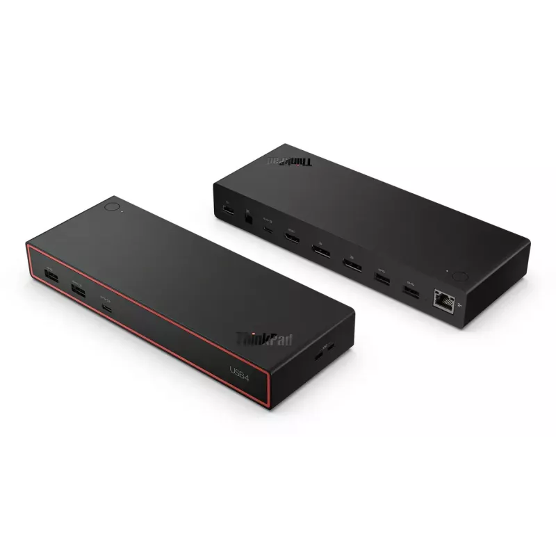 Dokstacija Lenovo ThinkPad USB4 Dock 5000 — vadu Thunderbolt 4, 65 W jaudas padeve, 3840×2160, HDMI, 4× USB-A, Gigabit Ethernet, melna