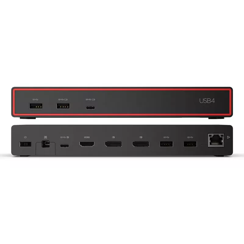 Dokstacija Lenovo ThinkPad USB4 Dock 5000 — vadu Thunderbolt 4, 65 W jaudas padeve, 3840×2160, HDMI, 4× USB-A, Gigabit Ethernet, melna