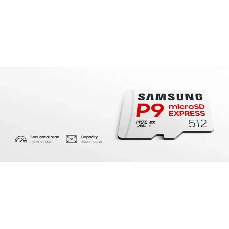 microSDXC atmiņas karte Samsung P9 Express 256 GB — UHS-I, lasīšanas ātrums 800 MB/s, V30, U1, izturīga