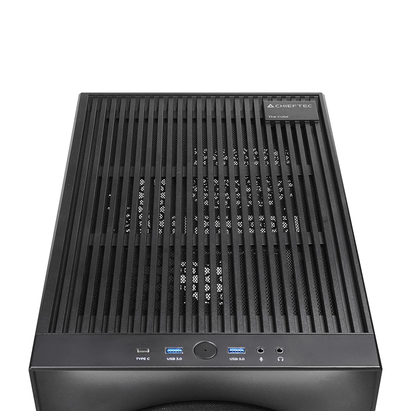 Datora korpuss CHIEFTEC CI-03B-OP Cube melns — Cube formas faktors, atbalsta Micro ATX/Mini-ITX, 2x3,5 collu + 2x2,5 collu nodalījumi, 1x200 mm priekšējais ventilators