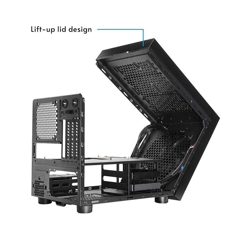 Datora korpuss CHIEFTEC CI-03B-OP Cube melns — Cube formas faktors, atbalsta Micro ATX/Mini-ITX, 2x3,5 collu + 2x2,5 collu nodalījumi, 1x200 mm priekšējais ventilators