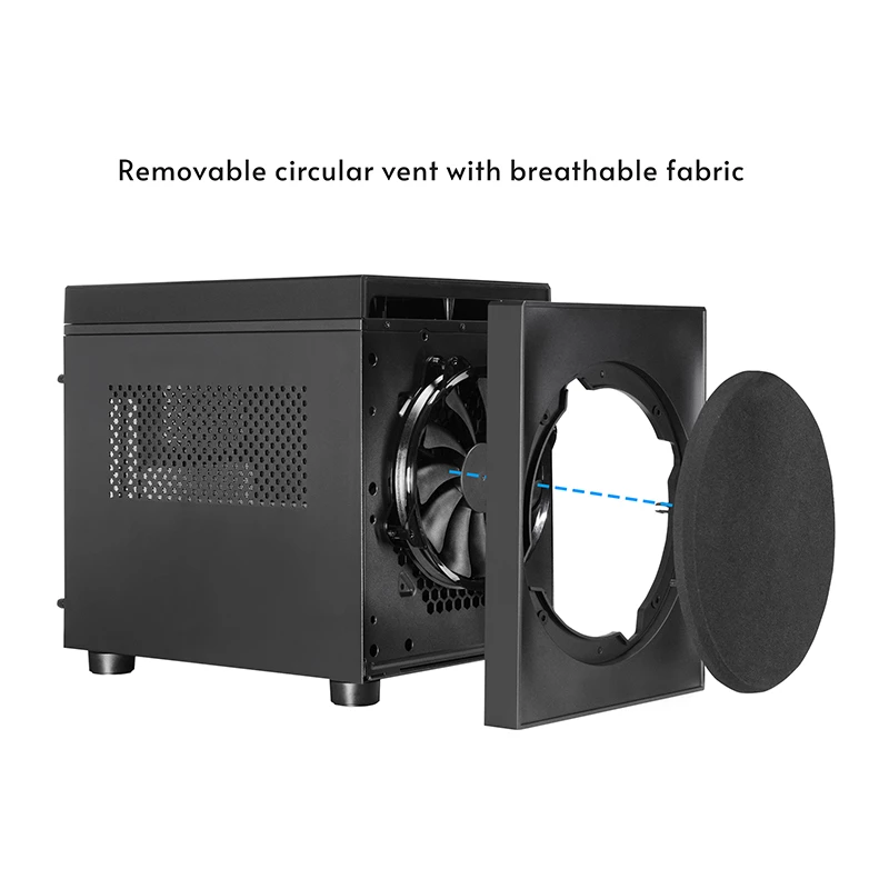 Datora korpuss CHIEFTEC CI-03B-OP Cube melns — Cube formas faktors, atbalsta Micro ATX/Mini-ITX, 2x3,5 collu + 2x2,5 collu nodalījumi, 1x200 mm priekšējais ventilators
