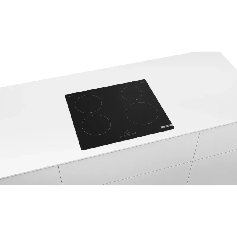 Indukcijas plīts virsma Bosch Serie 4 PUE611BB5D, 4 zonu bezrāmja, melna, 59,2×51 mm, stikla keramika, skārienvadība