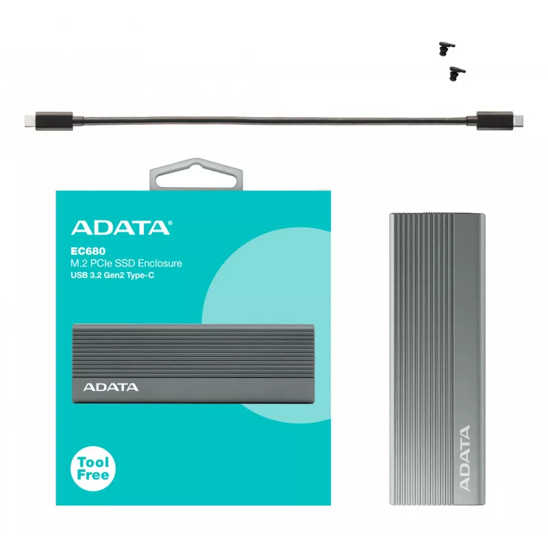 SSD korpuss ADATA EC680 pelēks M.2 USB Type-C PCIe