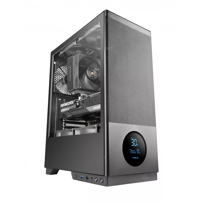 TACENS datora korpuss 2SAGITTA20 Midi Tornis, rūdīts stikls, ATX/Mikro-ITX/Mini-ITX, 1x3,5 collu + 2x2,5 collu, LED, iekļauti ventilatori