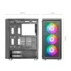 Mars Gaming MC-F melns, ATX spēļu vidējais tornis, pilna rūdīta stikla logs, metāla sieta priekšpuse, 4x 120mm ARGB ventilatori